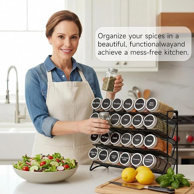 DIDITIME Spice Rack Organizer – 24 Glass Jars, 60 Labels & Marker, Space-Saving - Image 4