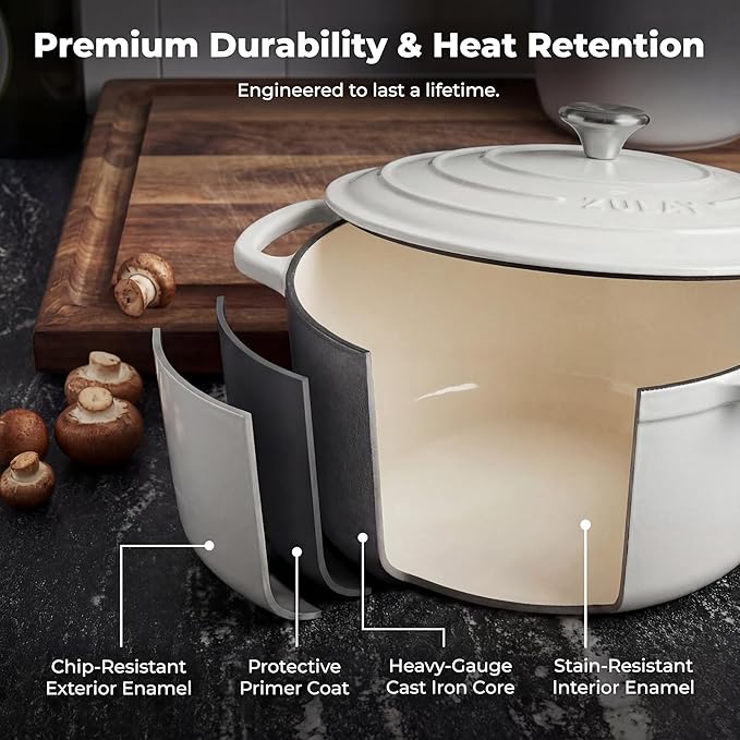 Zulay Kitchen 5 Quart Enameled Cast Iron Dutch Oven Pot - Image 5