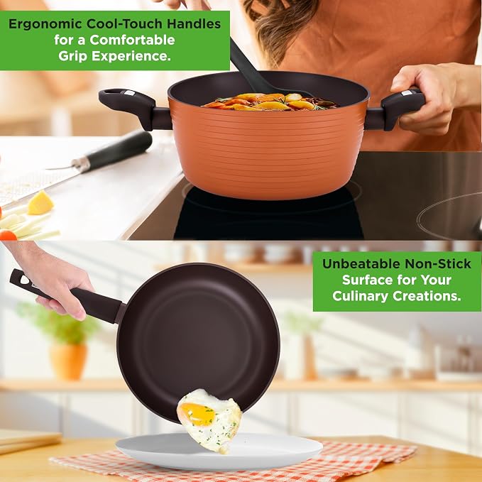 NutriChef Professional 12-Piece Brown Nonstick Cookware - Image 4