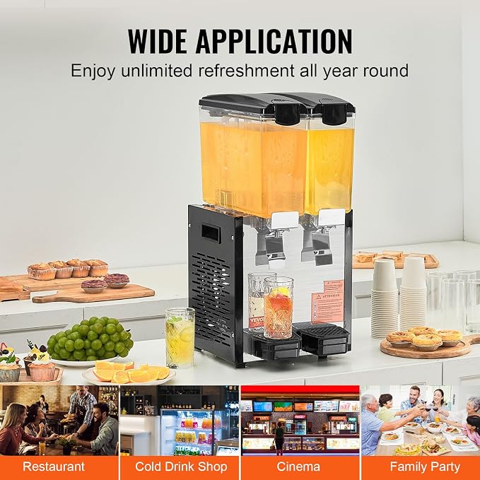 VEVOR Commercial Beverage Dispenser, 2 Tanks 10 L / 10.6 QT Per Tank Juice - Image 6
