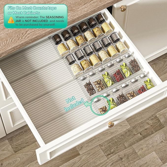 AMBIRD Spice Drawer Organizer, 4 Tier-2 Set Clear Spice Rack Tray Expandable - Image 4