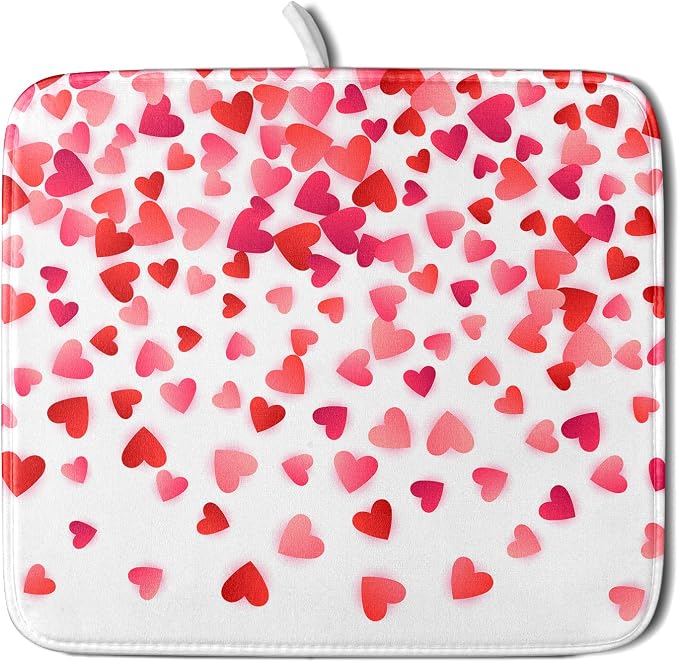 Valentines Dish Drying Mat for Kitchen Counter Hearts Holiday Microfiber by Unknown