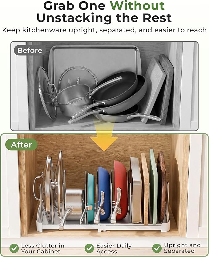 EVERIE Adjustable Bakeware Organizer Pot Lid Holder Rack - Image 8
