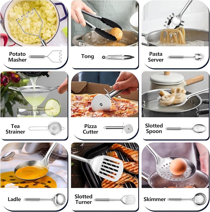 E-far Stainless Steel Kitchen Utensils Set, 39-Piece Cooking Utensils Set - Image 3
