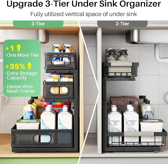 Kitstorack Under Sink Organizer, Slide out Storage Drawer Rack - Image 2