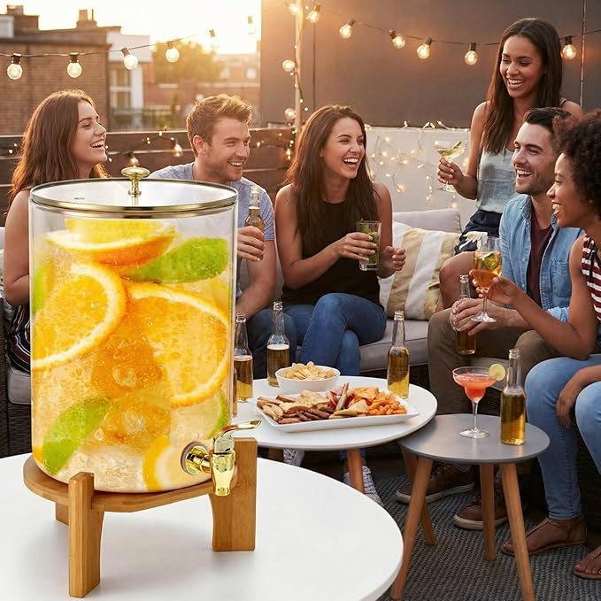 Honeydak 2 Pack 2.5 Gallon Each Amber Glass Drink Dispensers - Image 5
