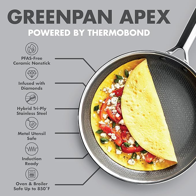 GreenPan Hybrid 9.5” & 11” Nonstick Stainless Steel Frying Pan Set, APEX - Image 4