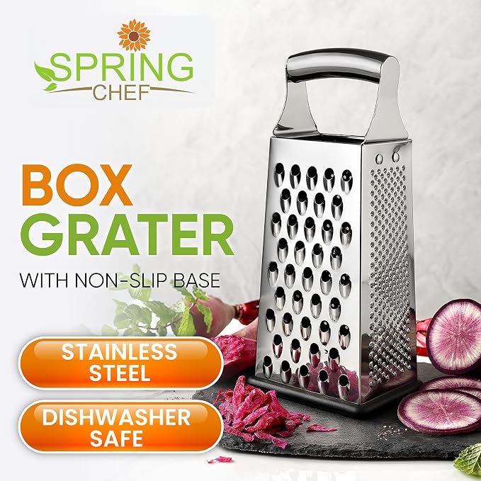 Spring Chef Professional Large Parmesan Cheese Grater, Stainless Steel Metal - Image 2