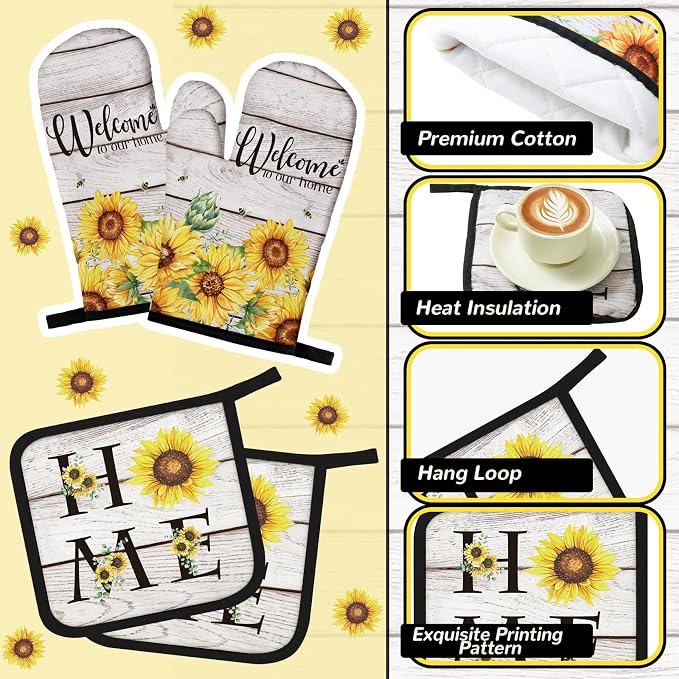 Fourluoo 10 Pcs Farmhouse Sunflower Kitchen Decor Set Sunflower Kitchen Towels - Image 5