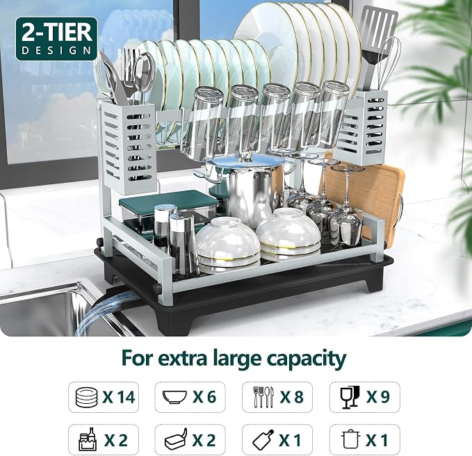B-Land Dish Drying Rack, 2 Tier Dish Racks - Image 2