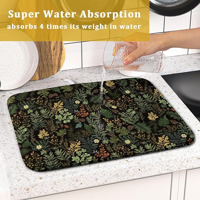 Black Green Botanical Dish Drying Mat - Image 7