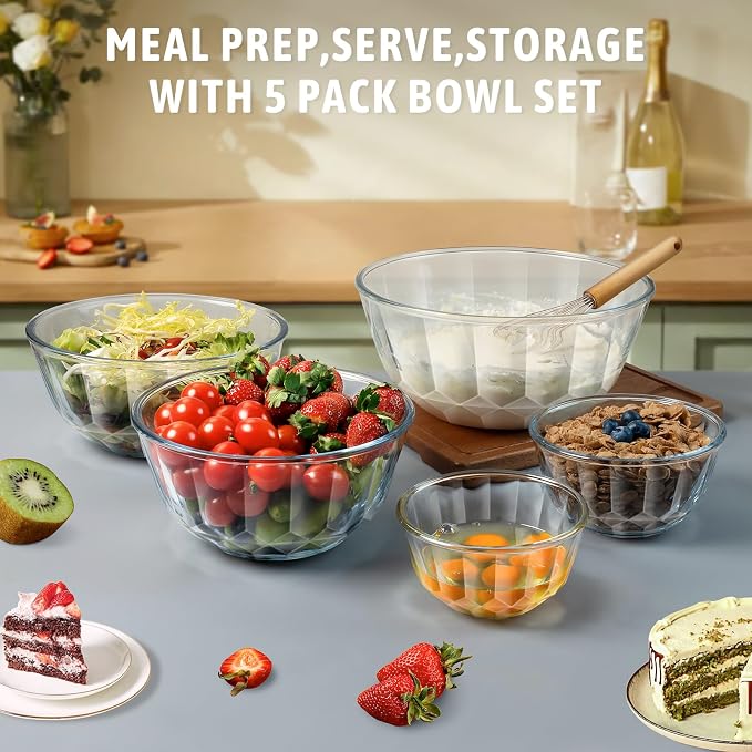 Freshmage Mixing Bowls with Airtight Lids Sets, 5 Packs Thick Glass Nesting - Image 9