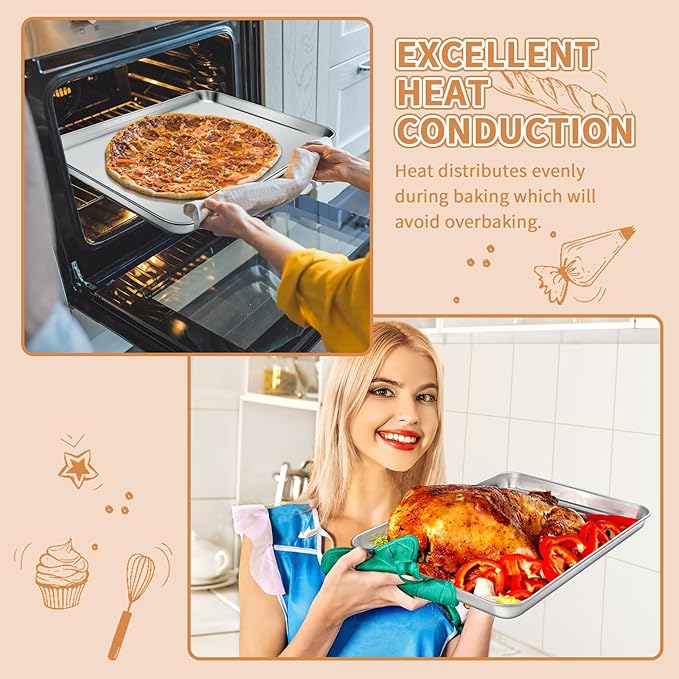 Stainless Steel Baking Sheet Set of 2, Deedro Cookie Sheet Metal Baking Pan - Image 4