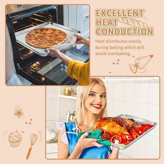 Stainless Steel Baking Sheet Set of 2, Deedro Cookie Sheet Metal Baking Pan - Image 4