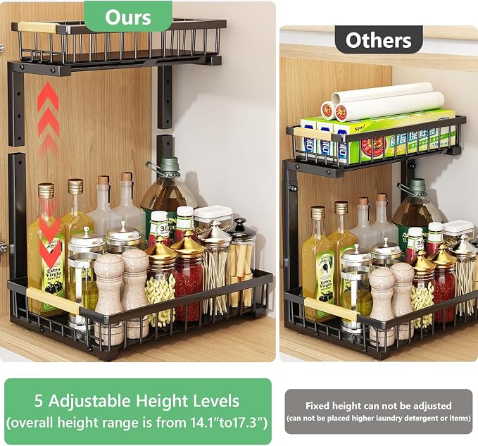 Merrylun Under Sink Organizers, 5 Adjustable Height，Metal Pull Out Under Sink - Image 4