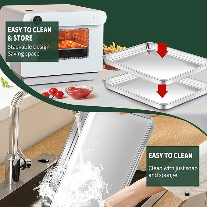 Small Baking Sheet with Rack Set, CEKEE Stainless Steel Small Baking Pan and - Image 6