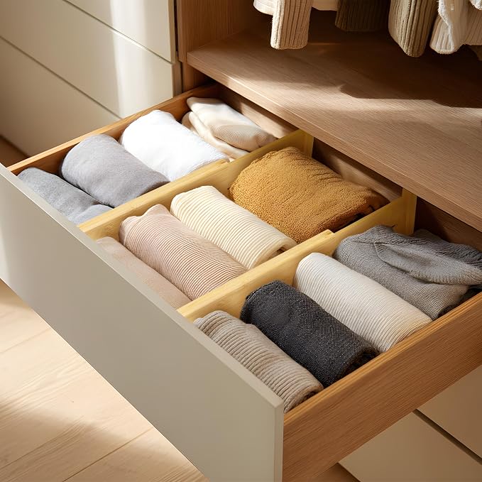 VaeFae 3 Pack Bamboo Drawer Dividers, Expandable Separators - Image 2