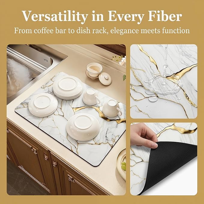 Coffee Mat or Dish Drying Mat Super Absorbent Drying Marble pattern Mat - Image 2
