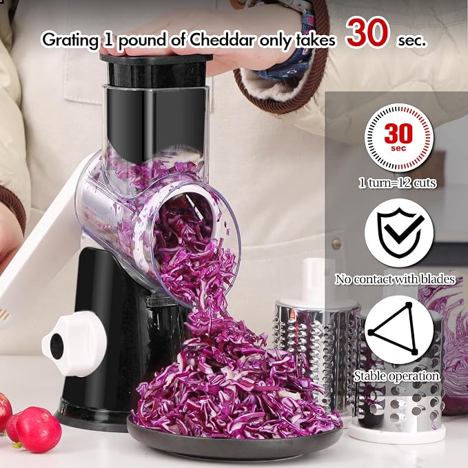 Ourokhome Rotary Cheese Grater Hand Crank, Kitchen Shredder Speed Mandolin - Image 6