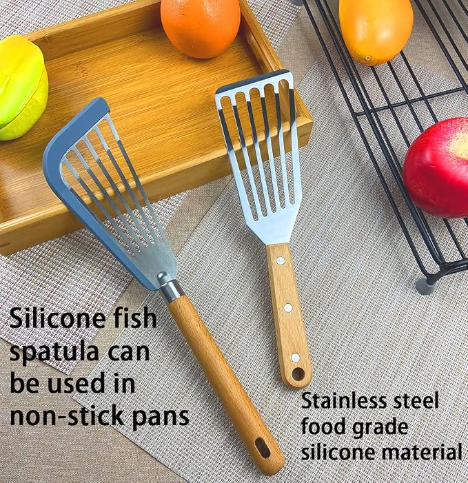 KLAQQED Fish Spatula Set for Nonstick Cookware Flexible Metal Fish Spatula - Image 2