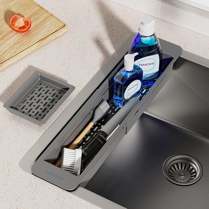 NiHome Extendable Over Sink Kitchen Organizer, Small Telescopic Brush Storage - Image 9