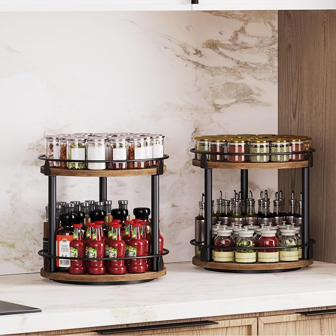 YATINEY Spice Rack, 2-Tier Turntable Organizer, Rotating Spice Rack Organizer - Image 2