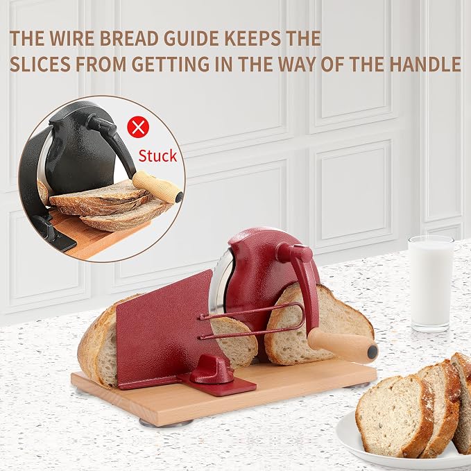 CAWIU Manual Bread Slicer with Hand Crank- Adjustable Thickness Bread Cutter - Image 3