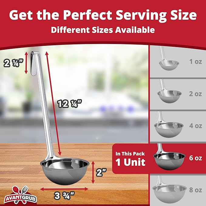 Super Sturdy, Ergonomic 6 Oz. Soup Ladle 1 Pk. Stainless Steel Ladles - Image 2