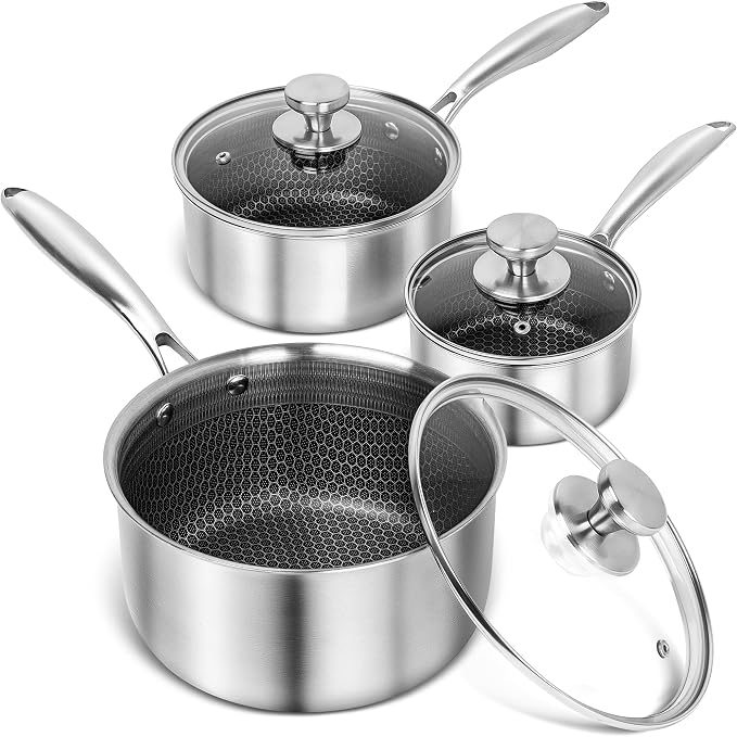 MICHELANGELO Triply Stainless Steel Pot Set, Hybrid Nonstick Saucepan Set by Michelangelo