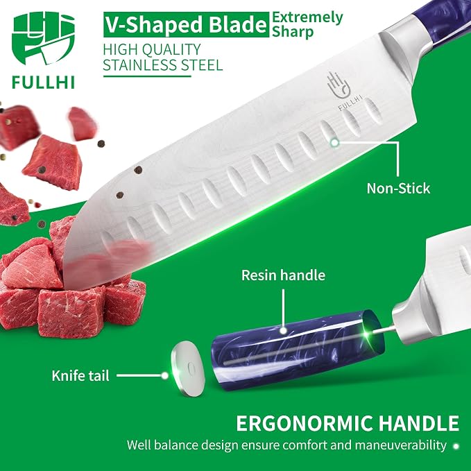 FULLHI Knife Set with Magnetic Knife Block Holder, German Stainless Steel chef - Image 3