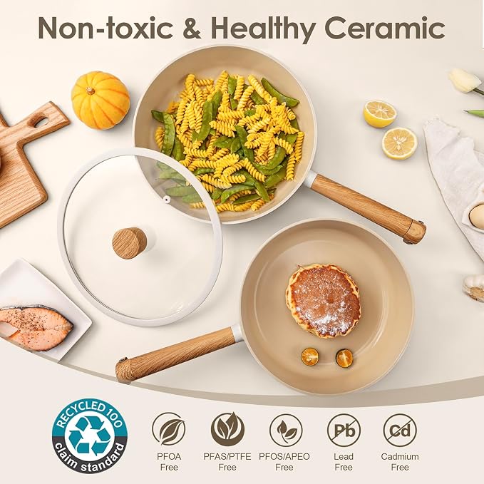 SENSARTE 14Pcs Ceramic Nonstick Cookware Set, Non-toxic Healthy Pots and Pans - Image 5