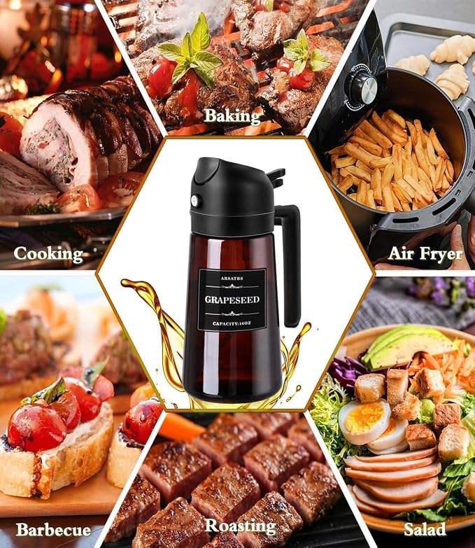 16oz/470ml Olive Oil Sprayer for Cooking, 2 in 1 Oil Dispenser Bottle Spray and - Image 7