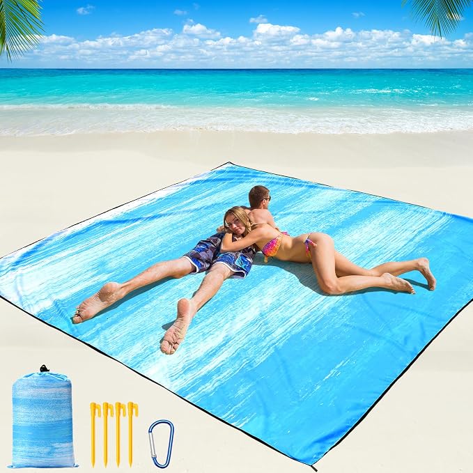 WIWIGO Beach Blanket Waterproof Sandproof Beach Mat 79" X 83"/10'x9'for 2-8 by WIWIGO