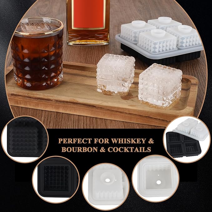 2-Inch Whiskey Ice Cubes Mold, 2 Pack Silicone Ice Cube Trays - Image 2