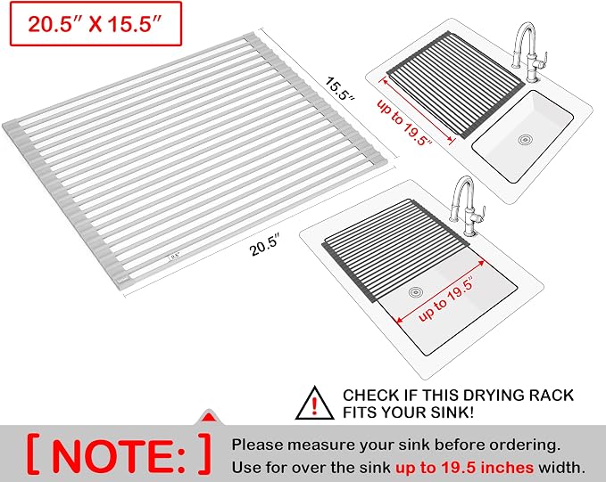 Surpahs 20.5 x 15.5 Inch Roll-Up Dish Drying Rack, Fits Across Sink Openings up - Image 2