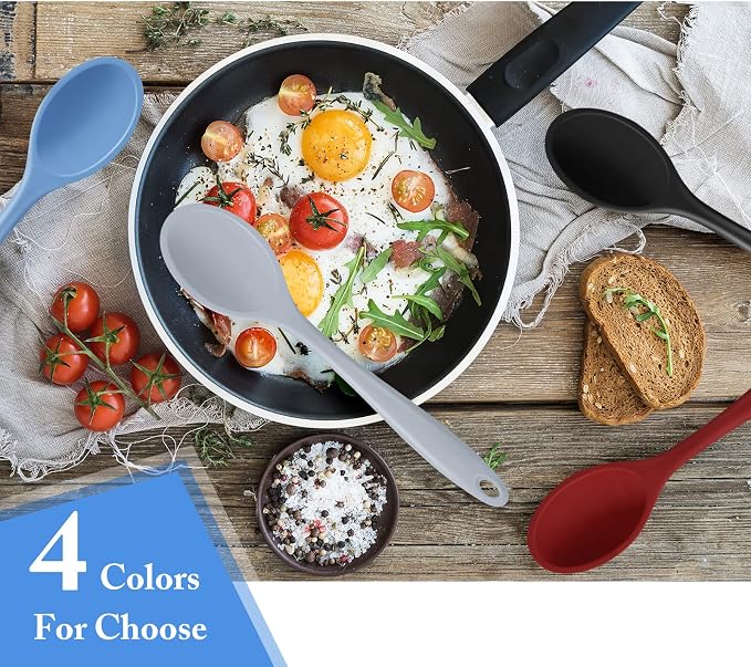 Shappy 4 Pieces Silicone Cooking Spoons 10.6 Inch Heat Resistant Kitchen Spoons - Image 5