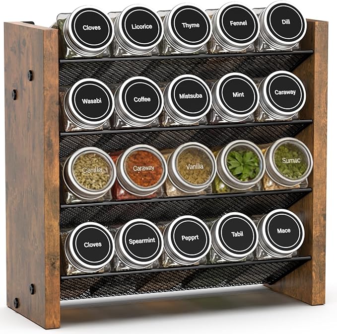 NESAPTO Spice Rack Organizer for Cabinet, Wood 4-Tier Vertical Seasoning by NESAPTO