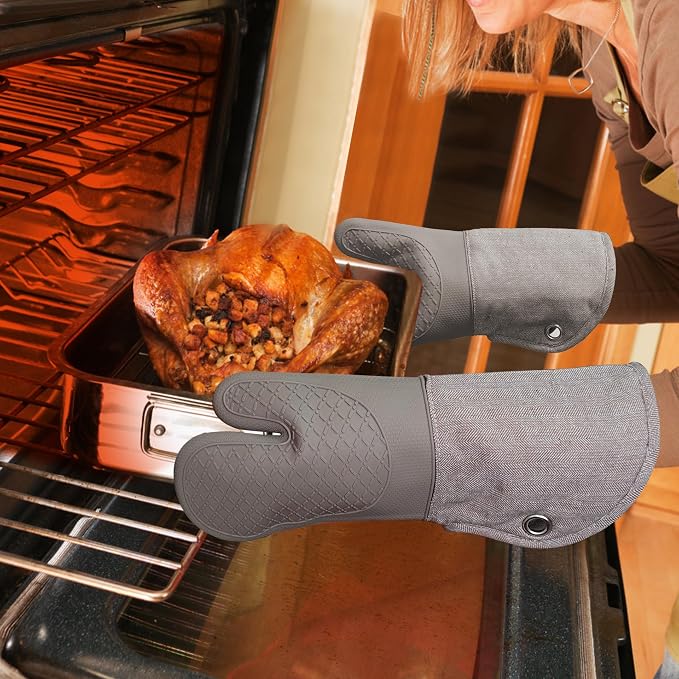 Professional Microwave Silicone Oven Mitts one Pair, Kitchen Mitten Set - Image 4
