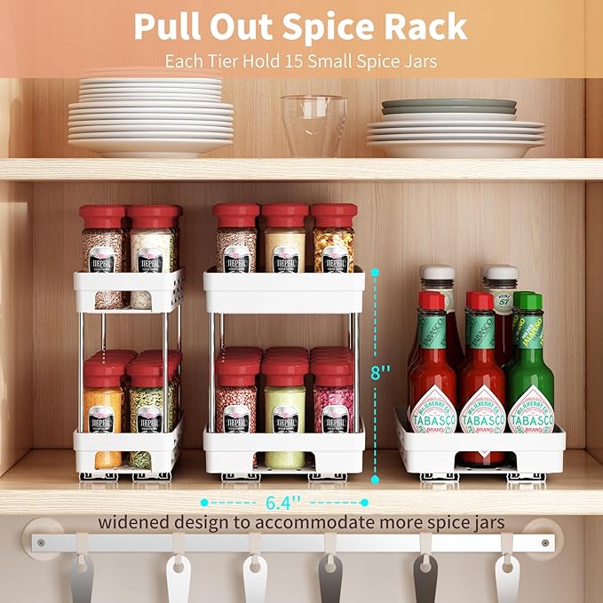Pull Out Spice Rack Organizer for Cabinet, 2 Pack Widen Slide Out Spice Racks - Image 7