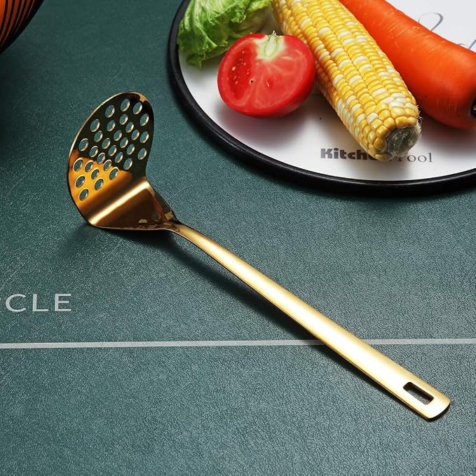 Gold Potato Masher, Berglander Heavy Duty Metal Potato Ricer Stainless Steel - Image 2