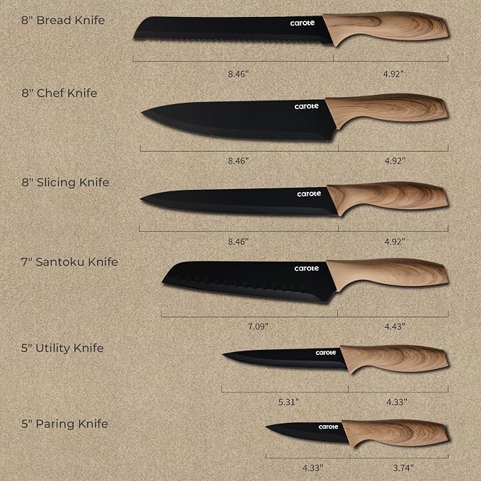 CAROTE 12PCS Knife Set, Stainless Steel Kitchen Knife Set - Image 2