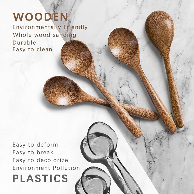 4 PCS Wooden Spoons for Honey, 6.7 inch Small Wooden Spoons - Image 3