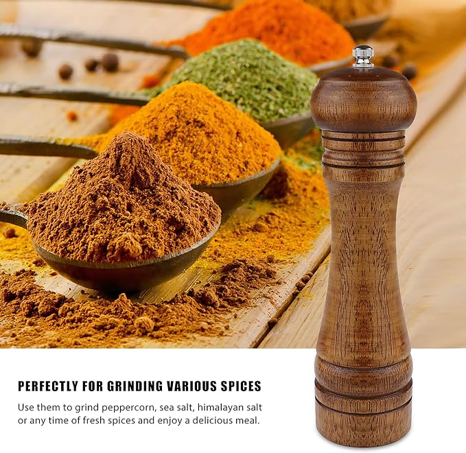 Pepper Grinder - 8 inch Pepper Mill Oak Wooden Pepper Mill Grinder Refillable - Image 3