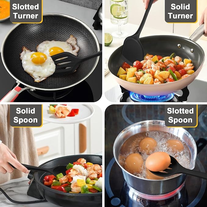 P&P CHEF Kitchen Utensil Set, 4 Pieces Non-stick Silicone Cooking Utensils - Image 4