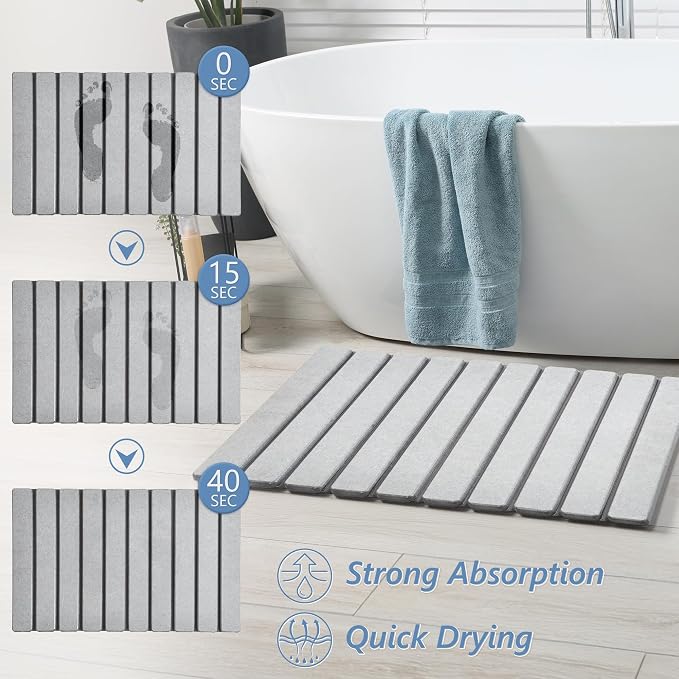 AWW Foldable Stone Bath Mat, Quick Dry Diatomaceous Earth Bath Mat - Image 2