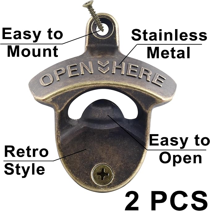 Retro Bottle Opener Wall Mounted, Antique Bronze Table Mounted Beer Cap Opener - Image 2