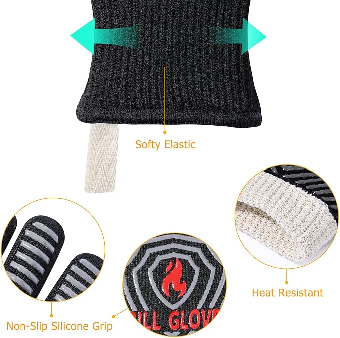 QUWIN BBQ Gloves, Oven Gloves 1472℉ Extreme Heat Resistant, Grilling Gloves - Image 6