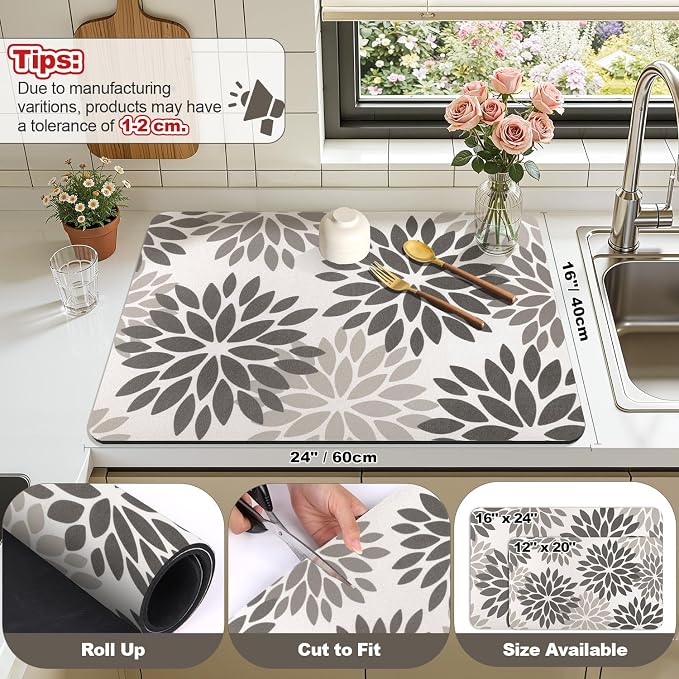 Findosom Floral Dish Drying Mat, Cuttable Drying Mat - Image 2