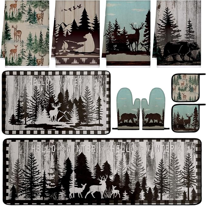 Fourluoo 10 Pcs Farmhouse Kitchen Decor Set Dish Towels Kitchen Rugs Oven Mitts by Fourluoo