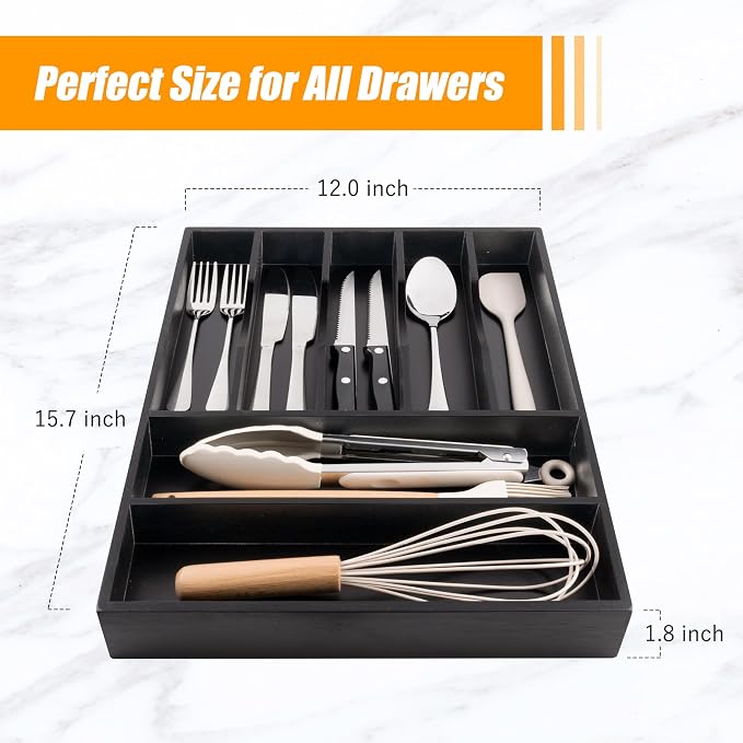 Bellsal Bamboo Silverware Drawer Organizer, Utensil Kitchen Drawer Organizer - Image 3